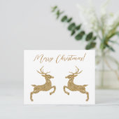 黄色のグリッターフェイクの2鹿とカスタム文字 ポストカード (スタンド正面)