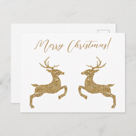 黄色のグリッターフェイクの2鹿とカスタム文字 ポストカード (正面/裏面)