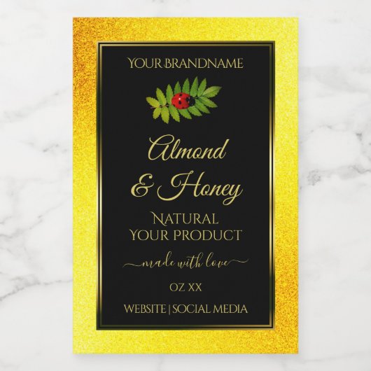 黄色のグリッターブラック製品ラベルLadybugリーフ フードラベル (シングルラベル)