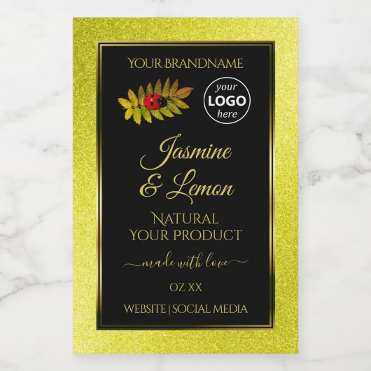 黄色のグリッターブラック製品ラベルLadybugロゴ フードラベル (シングルラベル)