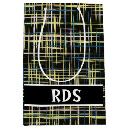 黄色のグリッド線のアートパターン ミディアムペーパーバッグ