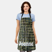 黄色のグリッド線アートパターン エプロン (着用した状態)