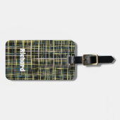 黄色のグリッド線アートパターン ラゲッジタグ (正面横)