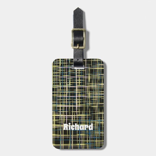 黄色のグリッド線アートパターン ラゲッジタグ (正面縦)