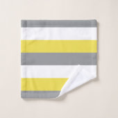 黄色のグレーと白のストライプパターン バスタオルセット (ウォッシュタオル)