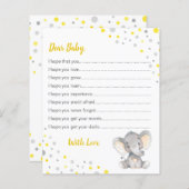 黄色のグレーのドット エレファント ベイビーシャワーの願い (正面/裏面)
