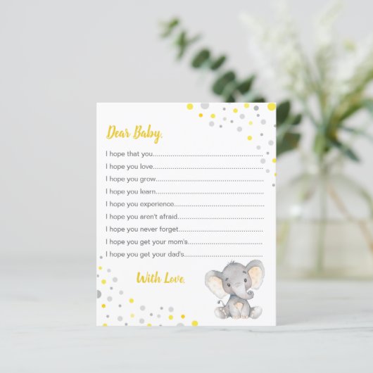 黄色のグレーのドット エレファント ベイビーシャワーの願い (スタンド正面)