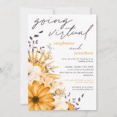 黄色のグレーの水の色の花模様結婚Virtual 招待状 (正面)