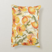 黄色のケシ：手描きの水色パターン。 アクセントクッション (裏面(縦))