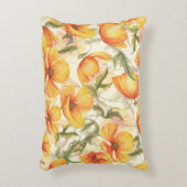 黄色のケシ：手描きの水色パターン。 アクセントクッション (正面(垂直))