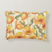 黄色のケシ：手描きの水色パターン。 アクセントクッション (裏面)