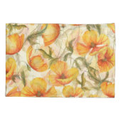 黄色のケシ:手描きの水色パターン。 枕カバー (裏面)