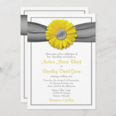 黄色のゲルバダイジー グレーリボン 招待状 (正面/裏面)