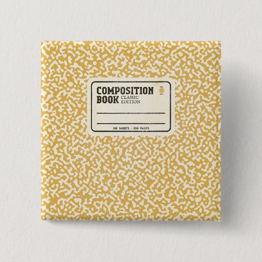 黄色のコンポジションノートボタン 缶バッジ (正面)