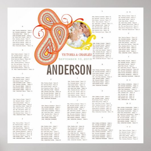 黄色のコーラルアクアミントフォト結婚のシーティングチャート ポスター (正面)