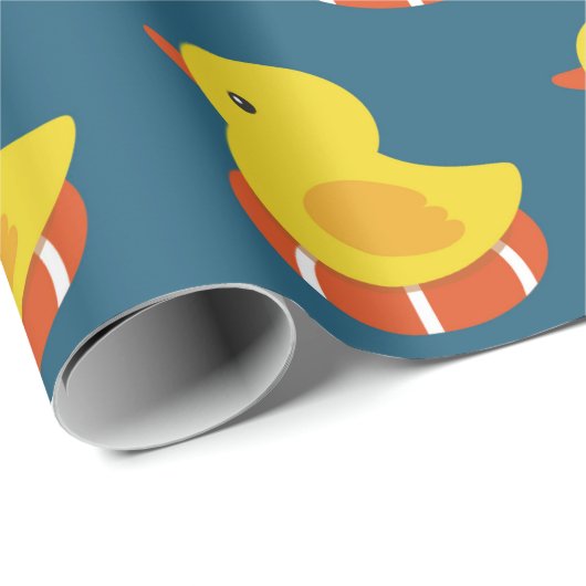 黄色のゴムのアヒルのシームレスなパターン。ヴィンテージ ラッピングペーパー (ロールコーナー)