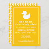黄色のゴムダッキー ベビーシャワー 招待状 (正面/裏面)