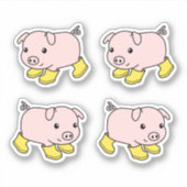 黄色のゴムブーツの可愛い子豚、4のセット シール (正面)