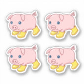 黄色のゴムブーツを履いたかわいい子豚のセット（4個入り） シール (正面)