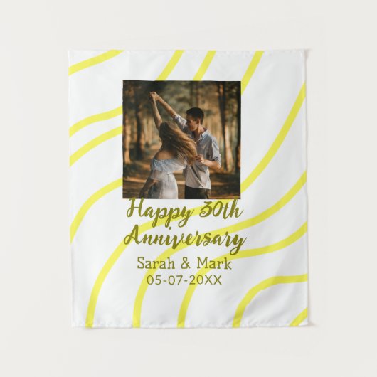 黄色のゴールデン写真 30周年 結婚記念名 タペストリー (正面)