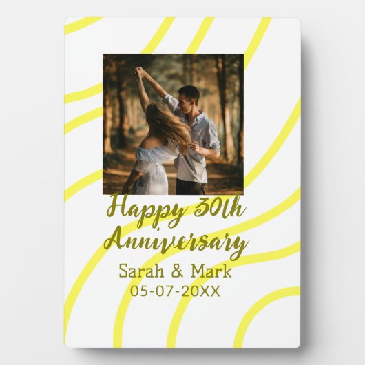 黄色のゴールデン写真 30周年 結婚記念名 フォトプラーク (正面)