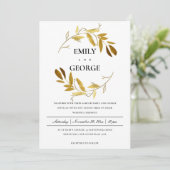 黄色のゴールドの葉の水彩画のリース ウェディング 招待状 (スタンド正面)