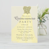 黄色のゴールドスパークリンググリッターのドレス キンセアニエラ 招待状 (スタンド正面)