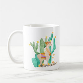 黄色のサボテンの花の庭の可愛いラマ コーヒーマグカップ