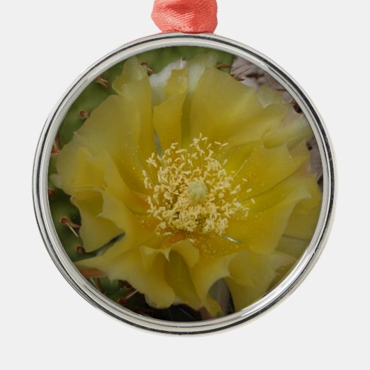 黄色のサボテンの花 メタルオーナメント (正面)
