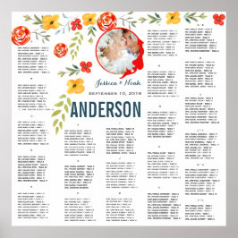 黄色のサンゴの水色の写真結婚のシーティングチャート ポスター