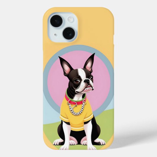 黄色のシャツを着たボストンテリアのイラスト Case-Mate iPhoneケース (裏面)