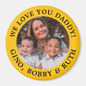 黄色のシンプルメッセージアーチ型文字と写真 マグネット (正面)