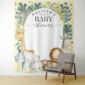 黄色のジェンダーニュートラルなサファリ ベビーシャワーの背景 タペストリー (インサイチュ)