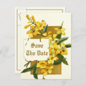 黄色のジャスミンの花の結婚式の日付を保存 案内ポストカード (正面/裏面)