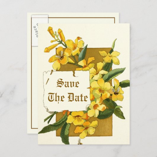 黄色のジャスミンの花の結婚式の日付を保存 案内ポストカード (正面/裏面)