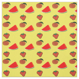 黄色のスイカ、イチゴ、桃 ファブリック