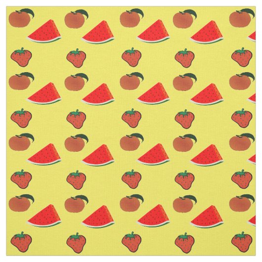 黄色のスイカ、イチゴ、桃 ファブリック (見本)