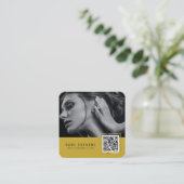 黄色のスキャン可能なバーコードQRコード写真 スクエア名刺 (スタンド正面)