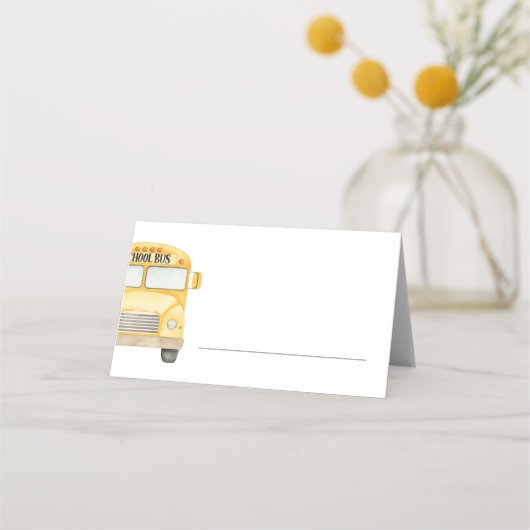 黄色のスクールバスがビュッフェを埋める プレイスカード (正面)