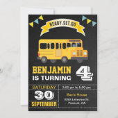 黄色のスクールバスの子供の誕生日パーティー 招待状 (正面)