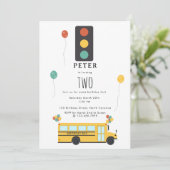 黄色のスクールバスの子供の誕生日パーティー 招待状 (スタンド正面)