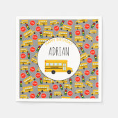 黄色のスクールバスストップのサイン信号誕生日 スタンダードカクテルナプキン (正面)