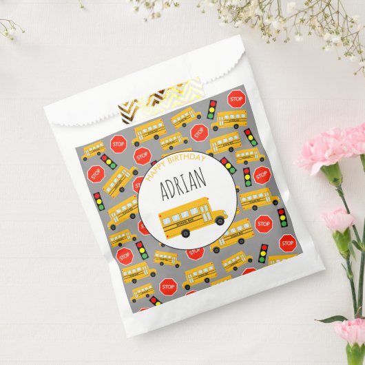 黄色のスクールバスストップのサイン信号誕生日 フェイバーバッグ (封をした状態)