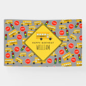 黄色のスクールバスストップのサイン信号誕生日 横断幕 (横)