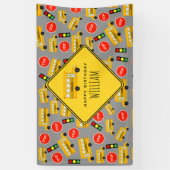 黄色のスクールバスストップのサイン信号誕生日 横断幕 (縦)