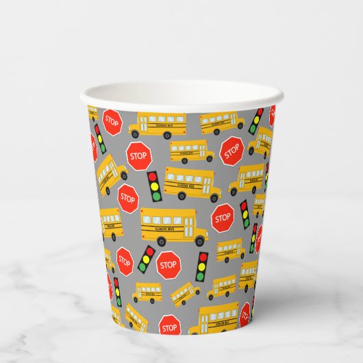 黄色のスクールバスストップのサイン信号誕生日 紙コップ (裏面)