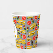 黄色のスクールバスストップのサイン信号誕生日 紙コップ (左)
