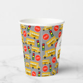 黄色のスクールバスストップのサイン信号誕生日 紙コップ (右)