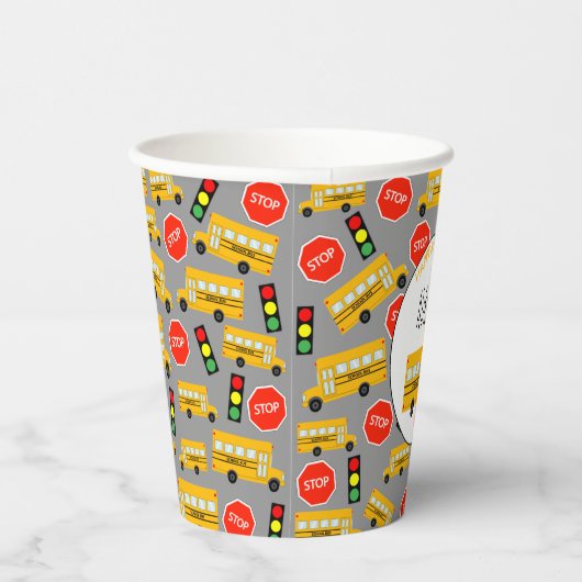 黄色のスクールバスストップのサイン信号誕生日 紙コップ (右)
