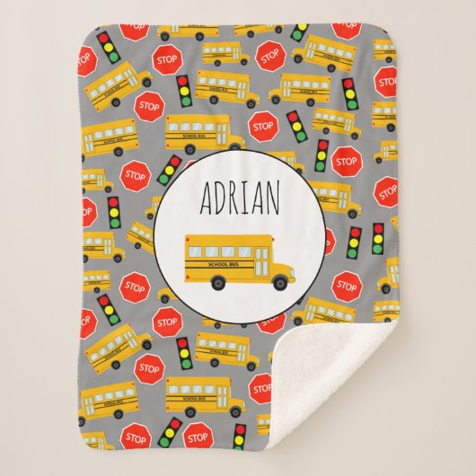 黄色のスクールバストップスサイン信号パターン シェルパブランケット (正面)